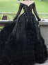 Ball Gown V Neck Long Sleeves Appliques Tulle Prom Dress LBQ1811